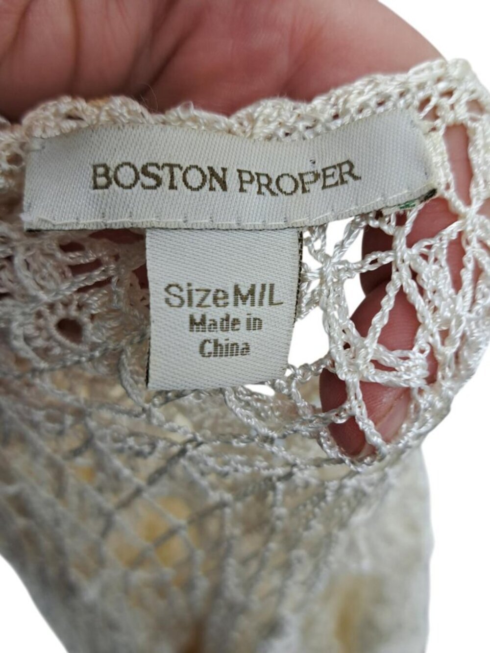 Boston Proper Sheer Ruffle Crochet Lace Blouse Size M/L Ivory Cottagecore Boho - Picture 8 of 13